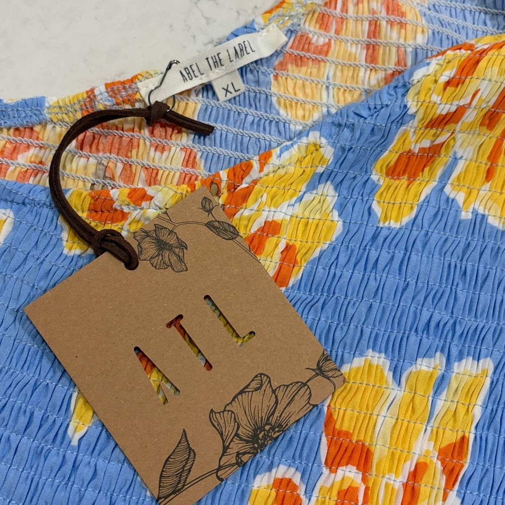Able The Label Anthropologie One Shoulder Blue Flower Maxi Dress Size XL NWT - Picture 4 of 9